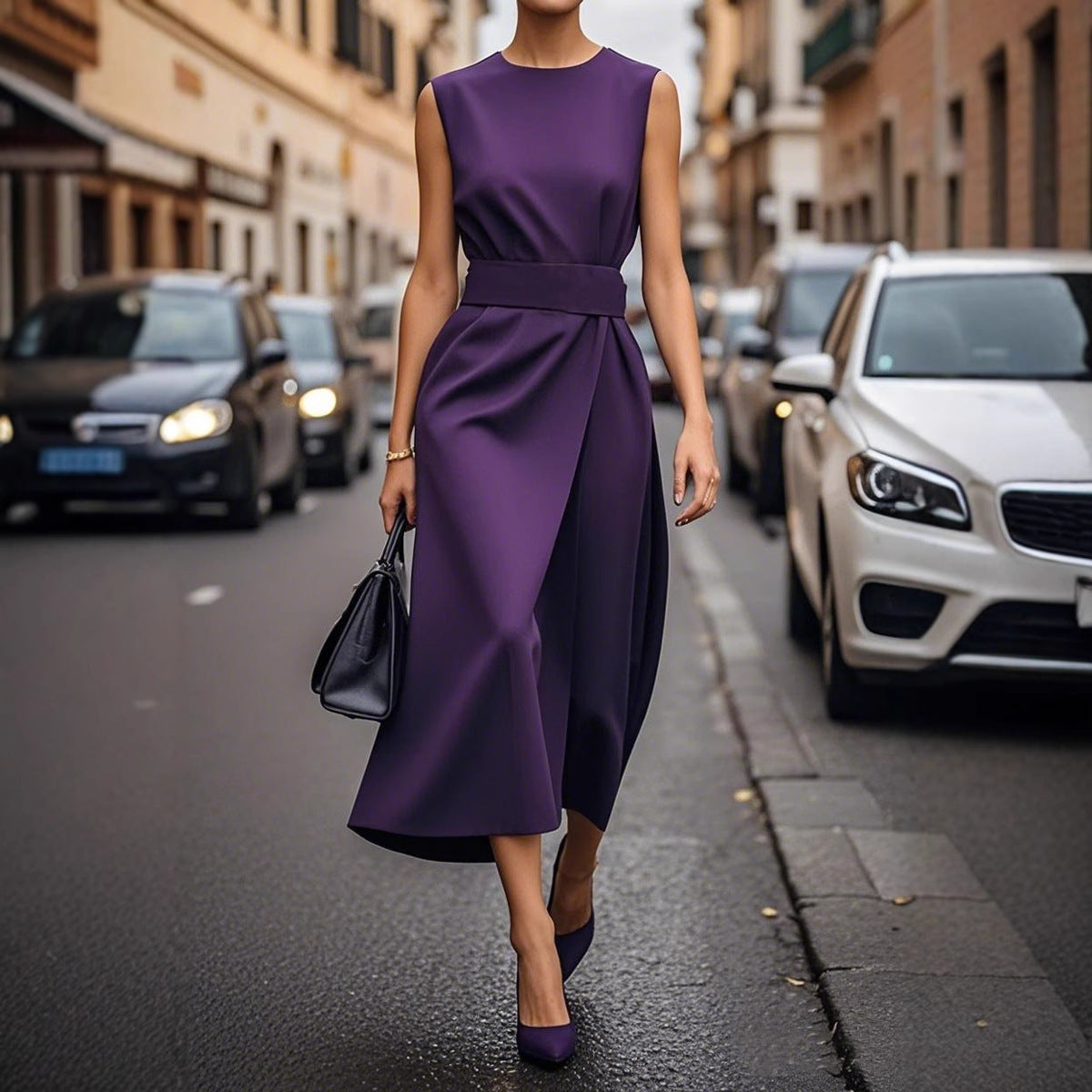 Sleeveless Round Neck Chic Long Dress Women