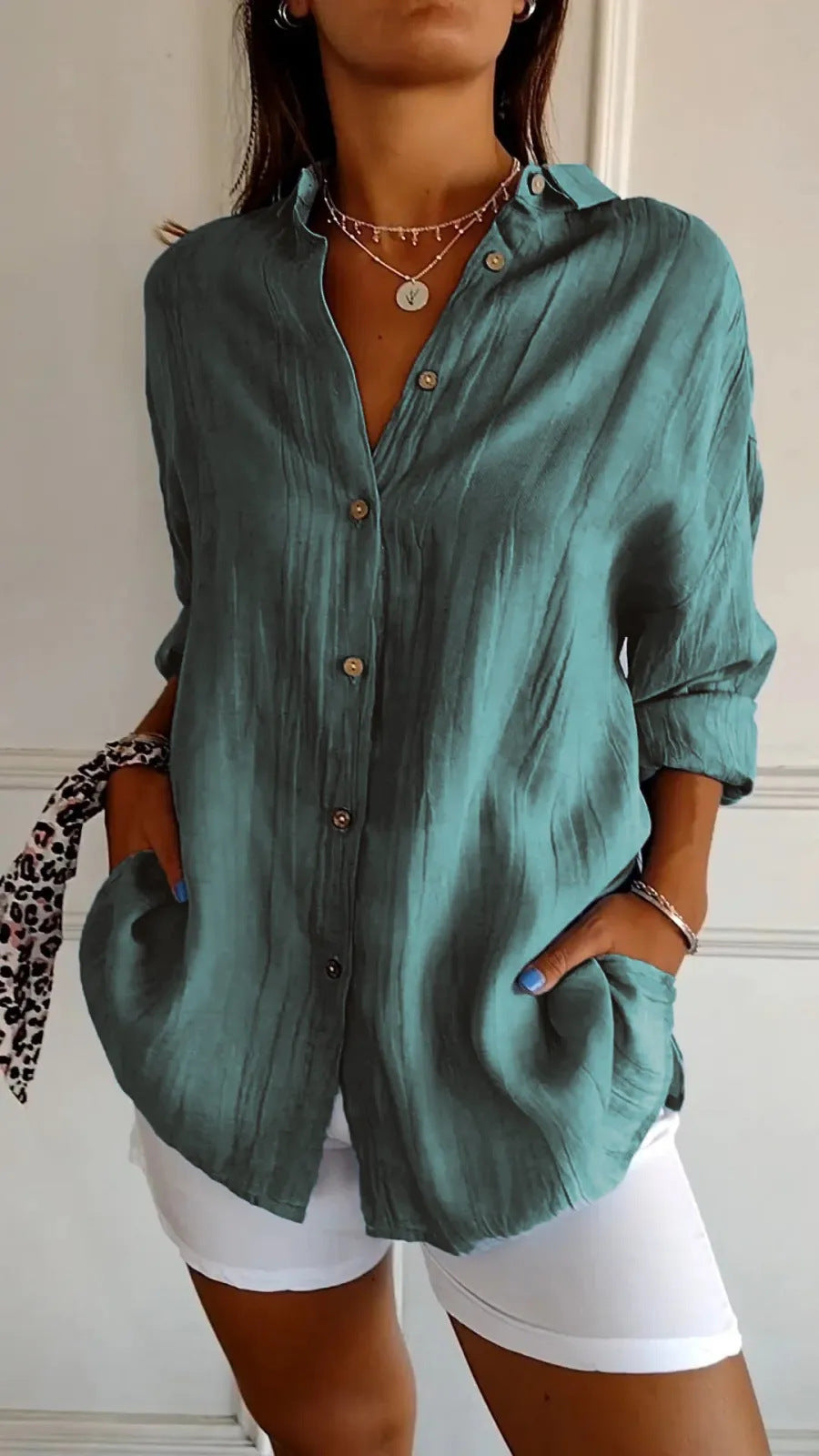 Long Sleeve Shirt Women's Single-breasted Pleated Shirt