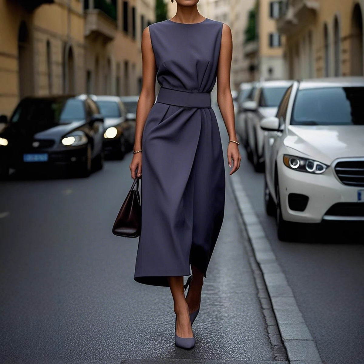 Sleeveless Round Neck Chic Long Dress Women
