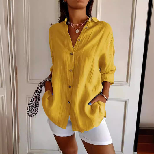 Long Sleeve Shirt Women's Single-breasted Pleated Shirt
