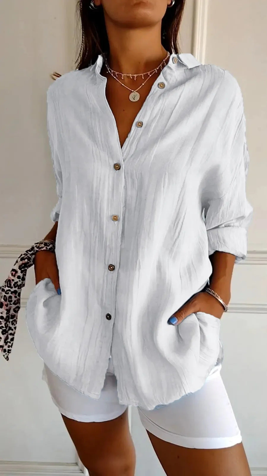 Long Sleeve Shirt Women's Single-breasted Pleated Shirt
