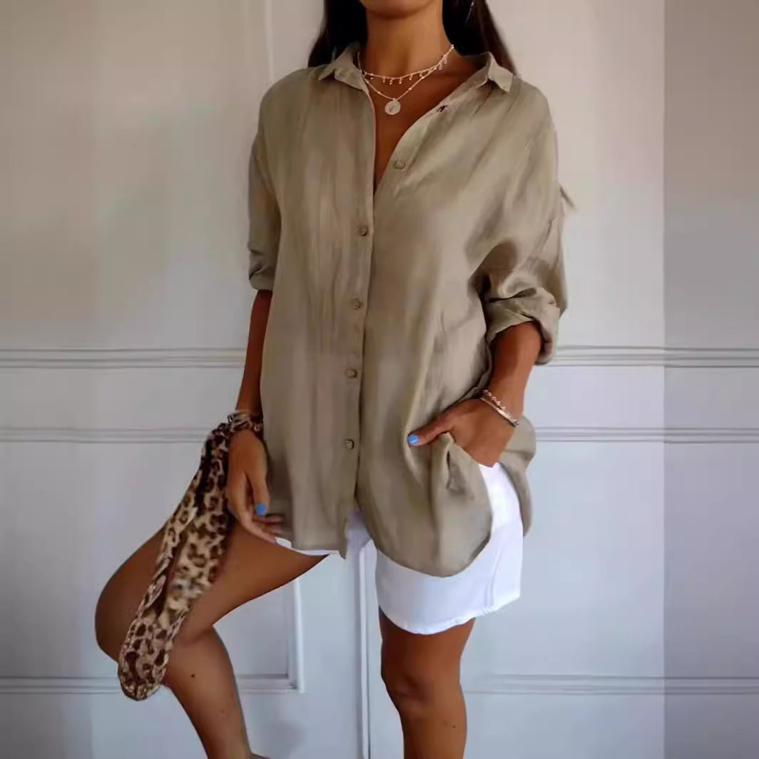 Long Sleeve Shirt Women's Single-breasted Pleated Shirt