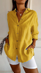 Long Sleeve Shirt Women's Single-breasted Pleated Shirt
