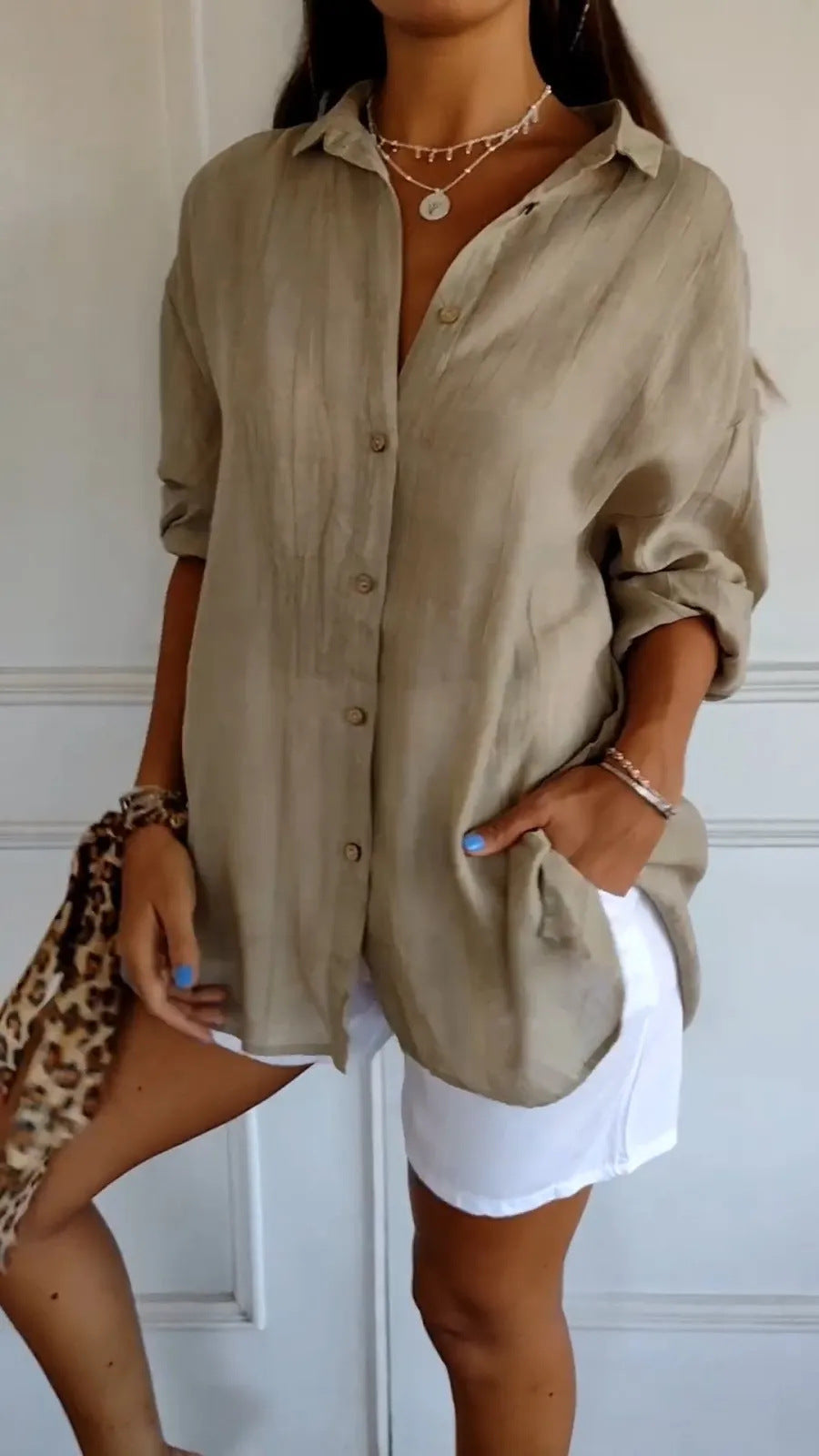 Long Sleeve Shirt Women's Single-breasted Pleated Shirt