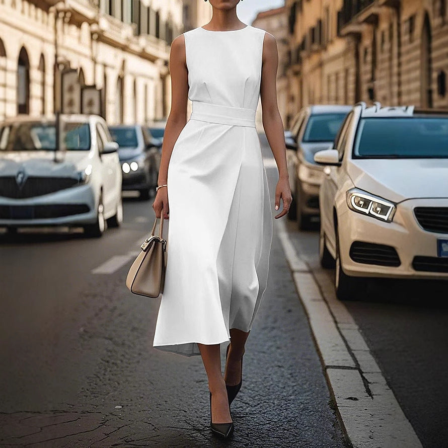 Sleeveless Round Neck Chic Long Dress Women