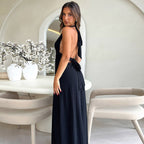 Elegant Halterneck V-Neck Backless Dress