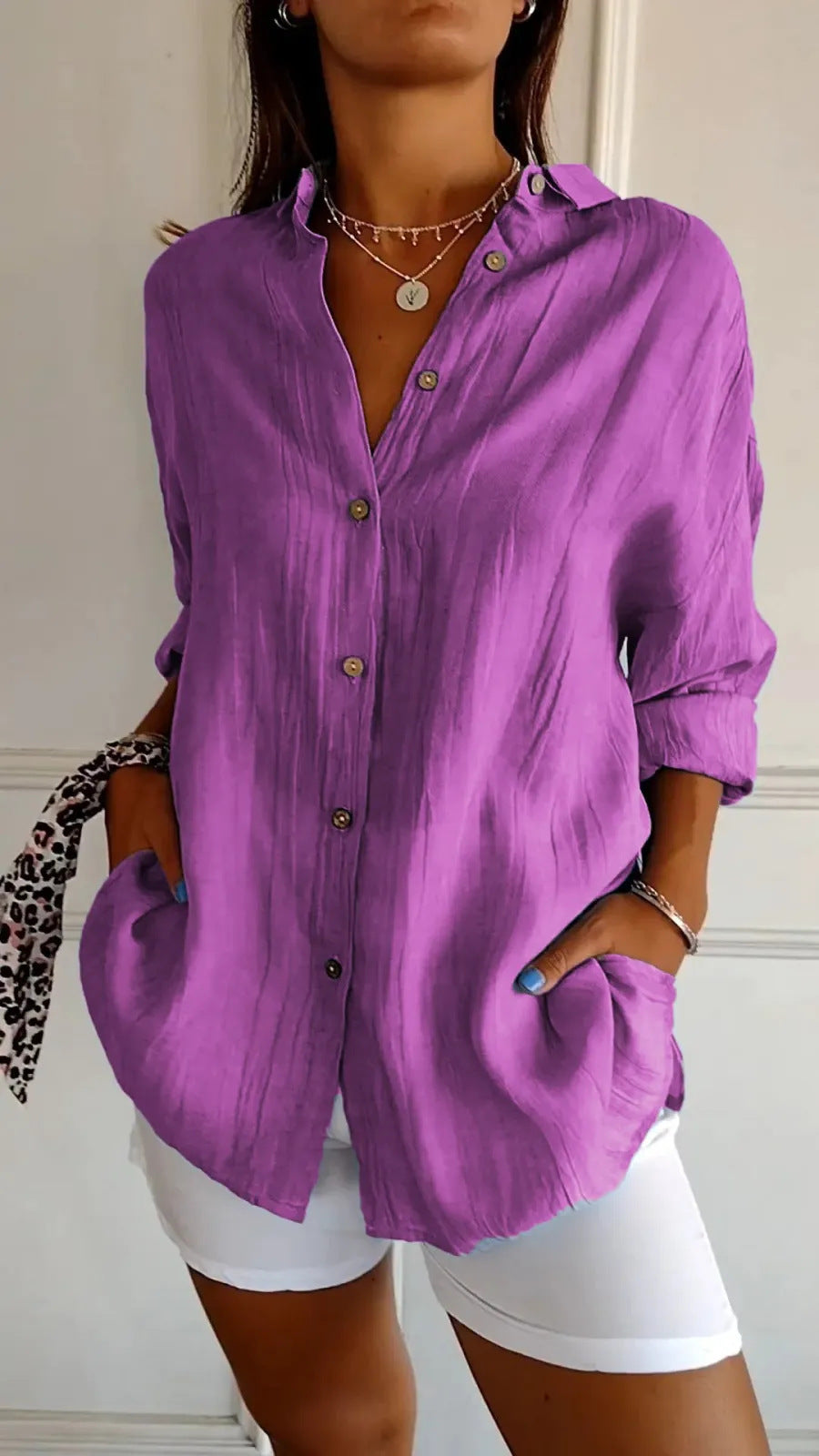 Long Sleeve Shirt Women's Single-breasted Pleated Shirt