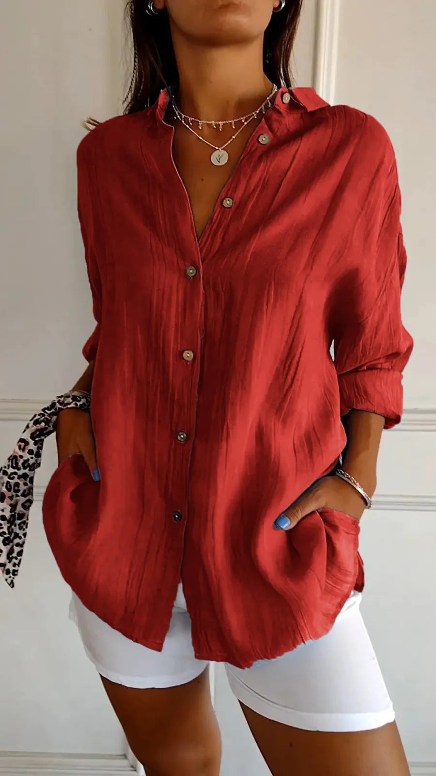 Long Sleeve Shirt Women's Single-breasted Pleated Shirt