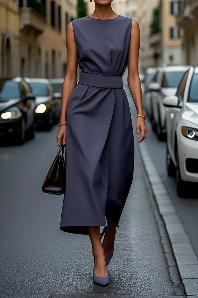Sleeveless Round Neck Chic Long Dress Women