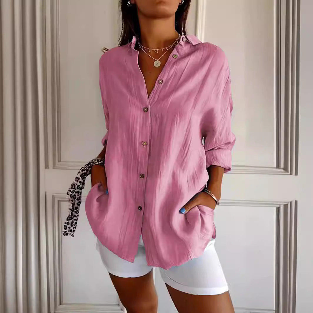 Long Sleeve Shirt Women's Single-breasted Pleated Shirt