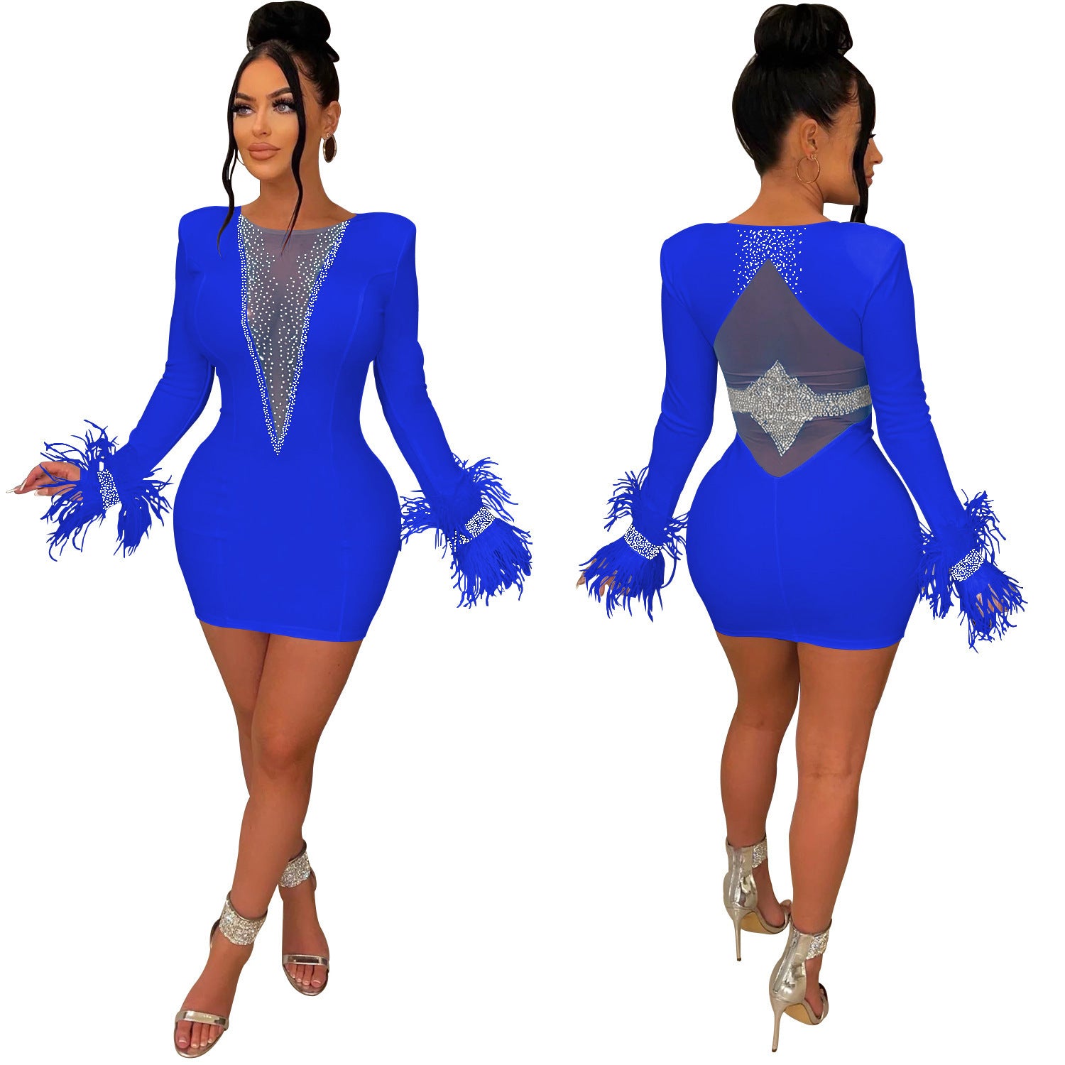 Chic Women's Lace Wool Dress with Full-Length Sleeves