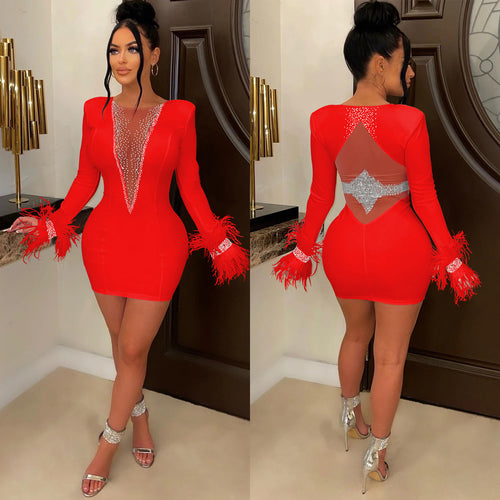 Chic Women's Lace Wool Dress with Full-Length Sleeves