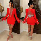 Chic Women's Lace Wool Dress with Full-Length Sleeves
