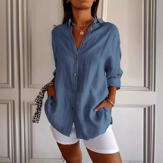 Long Sleeve Shirt Women's Single-breasted Pleated Shirt