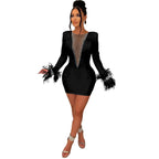 Chic Women's Lace Wool Dress with Full-Length Sleeves