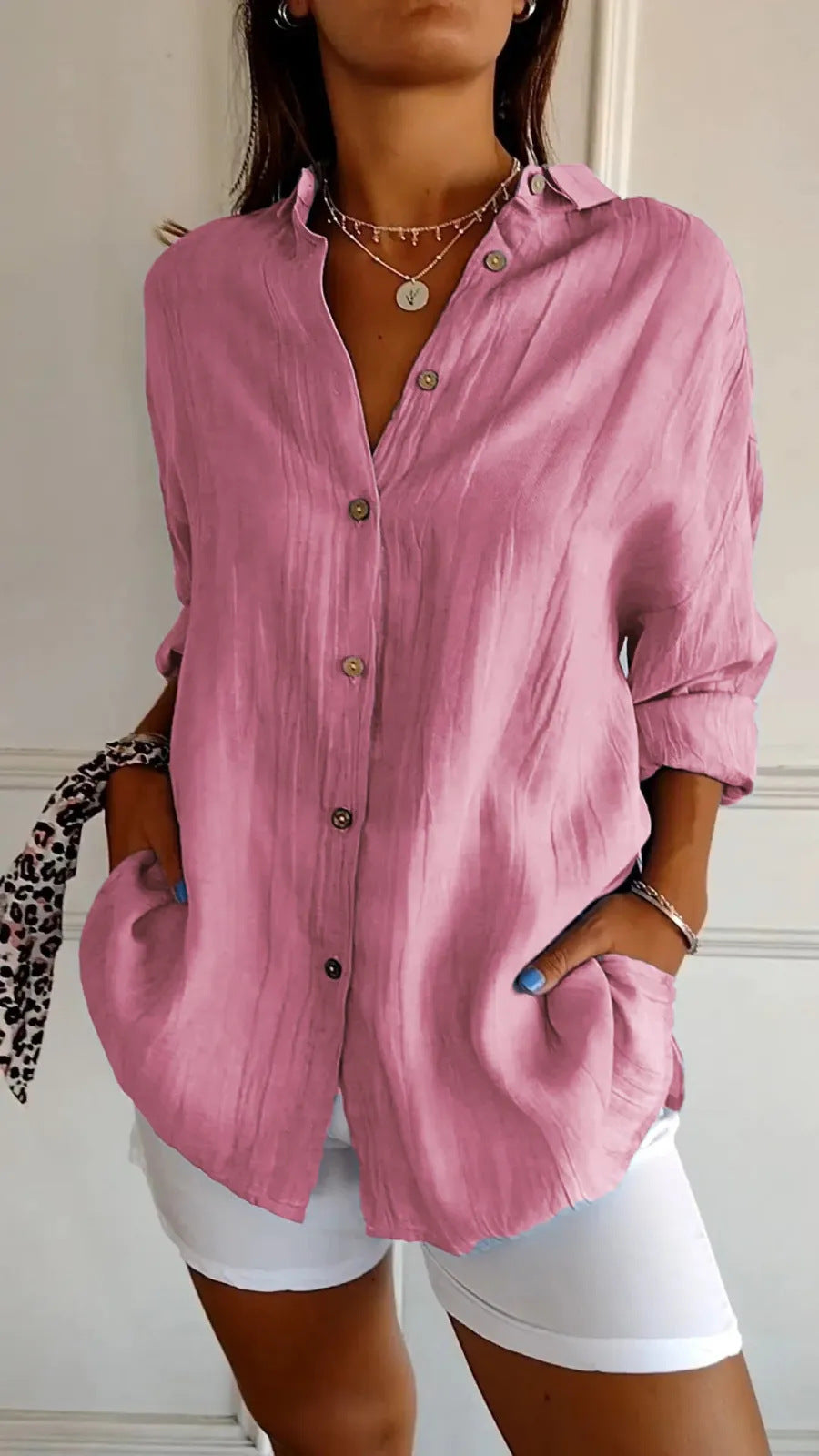 Long Sleeve Shirt Women's Single-breasted Pleated Shirt