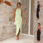 Backless Halter Split Long Dress