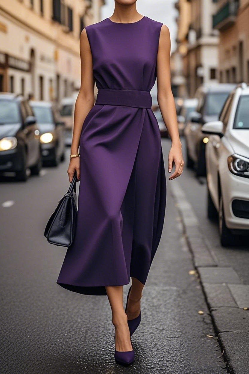 Sleeveless Round Neck Chic Long Dress Women