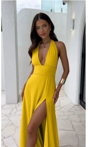 Elegant Halterneck V-Neck Backless Dress