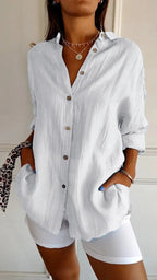 Long Sleeve Shirt Women's Single-breasted Pleated Shirt